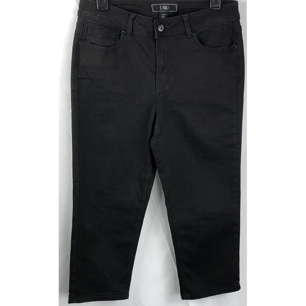 Cato Cropped Jean Pants 8 Blk Denim Classic Fit 5 Pocket 30" Waist Button & Zip